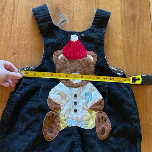 Black Corduroy Kids Overalls with Bear Design - Picture 9 of 15